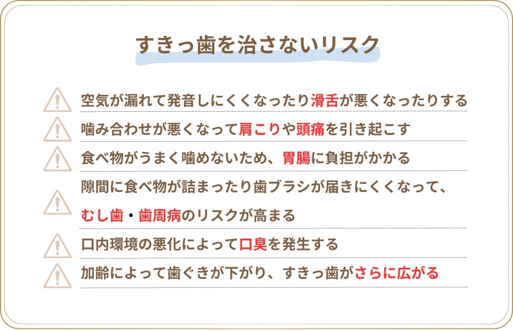 すきっ歯をこのまま治さないリスクとは？